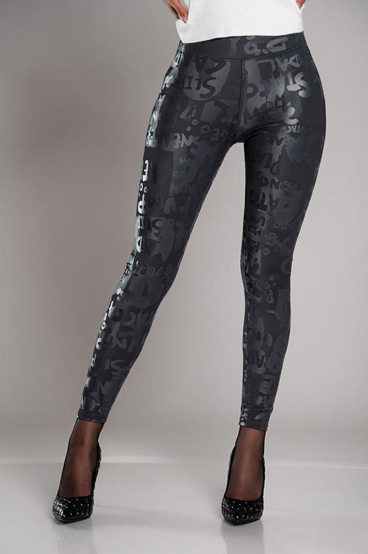 Wide Waistband Lined Leggings, Gray