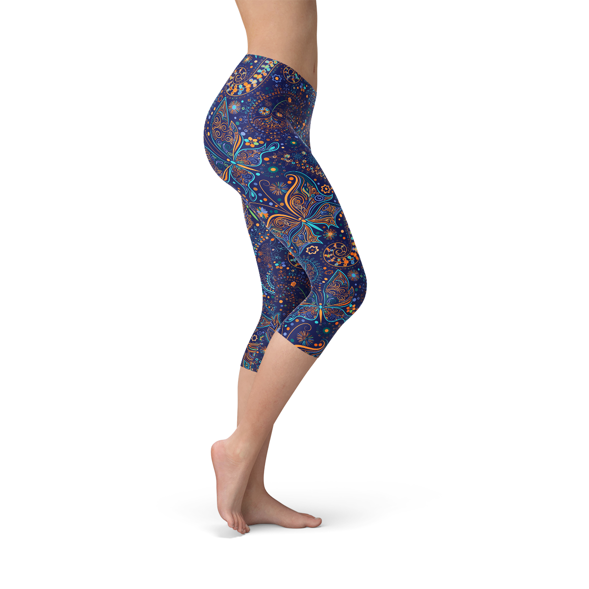 Womens Paisley Butterfly Capri Leggings