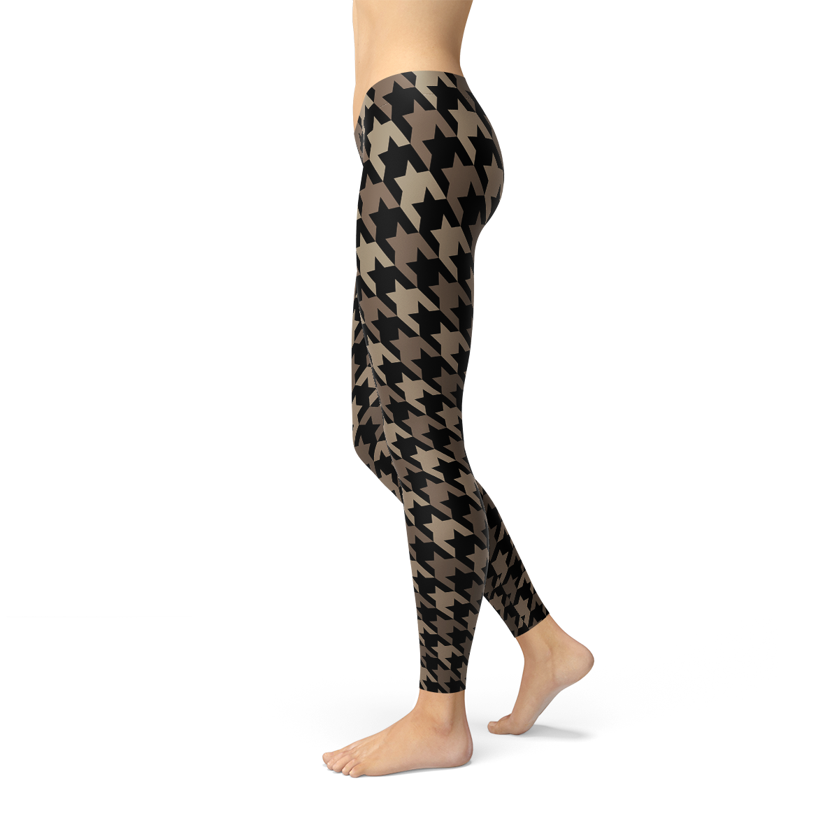 Womens Beige Brown Houndstooth Leggings