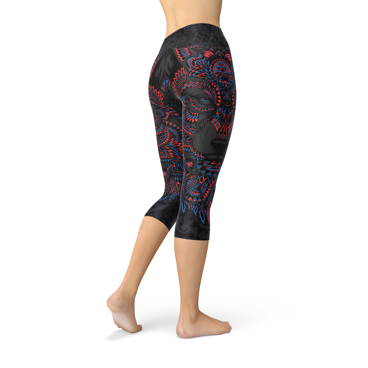 Womens Oriental Black Wolf Capri Leggings