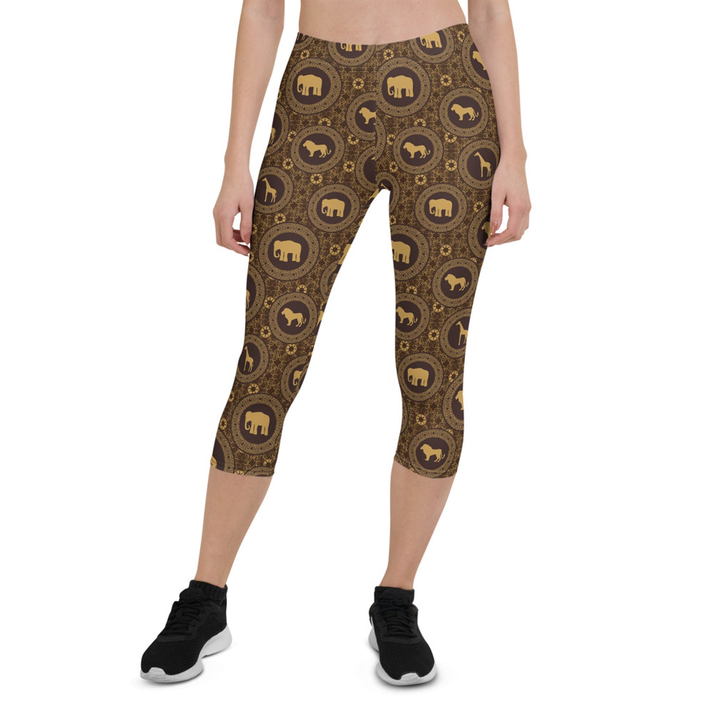 Womens Brown African Safari Animals Capri Leggings