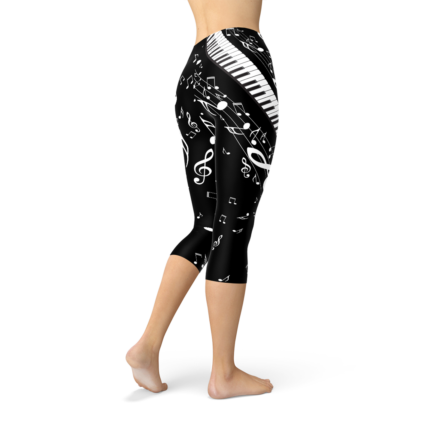 Womens Piano Notes Black Capri Leggings