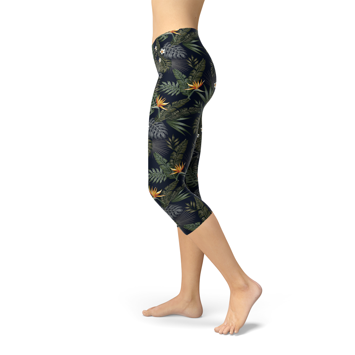 Womens Bird of Paradise Black Capri Leggings