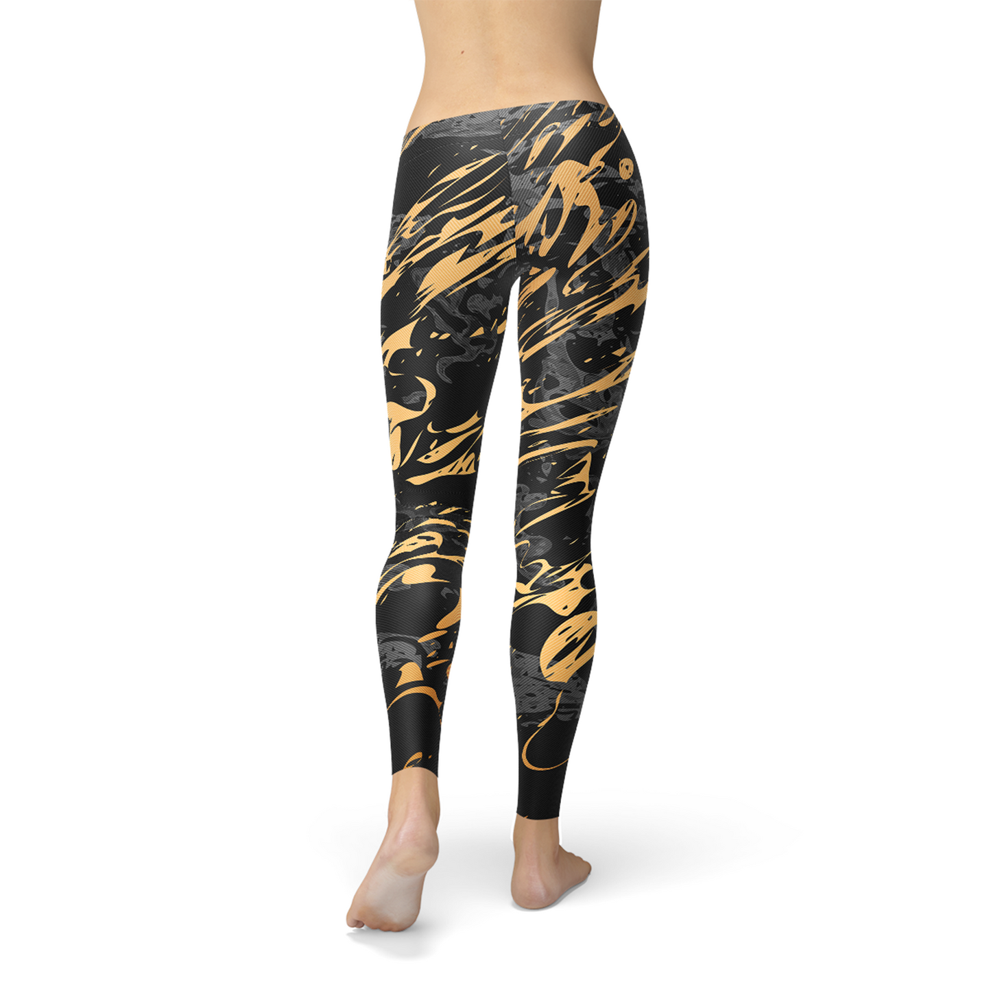 Womens Black Marble w/ Gold Splash Leggings