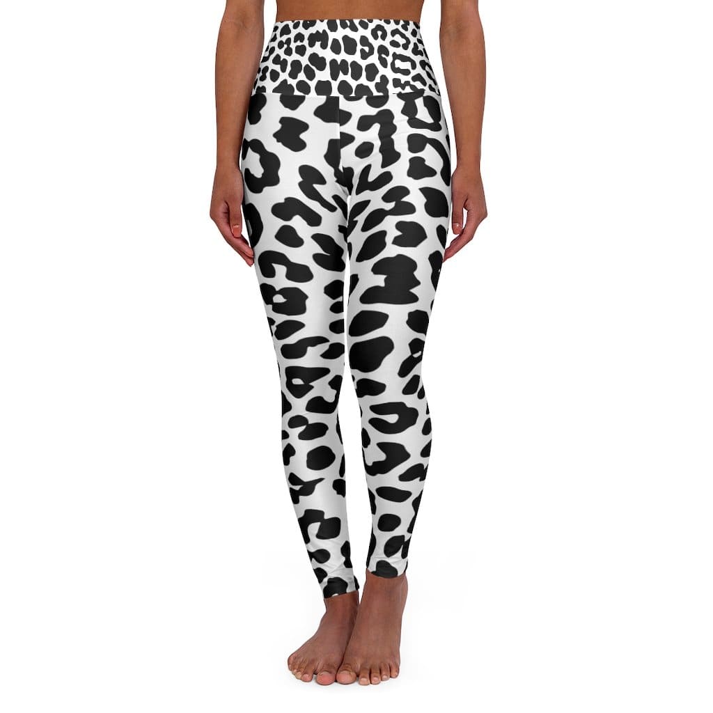 High Waisted Yoga Leggings, Black and White Leopard Style Pants