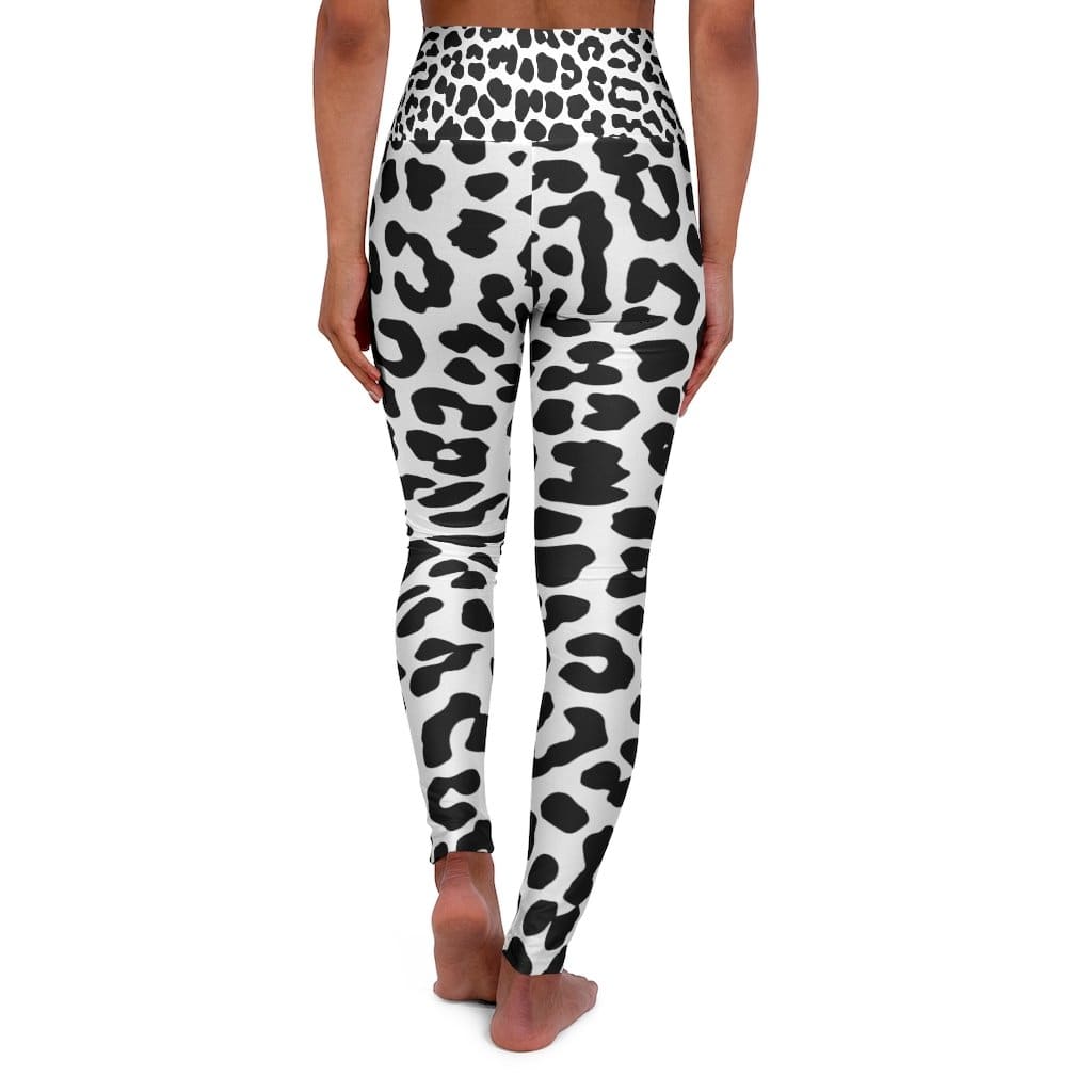 High Waisted Yoga Leggings, Black and White Leopard Style Pants