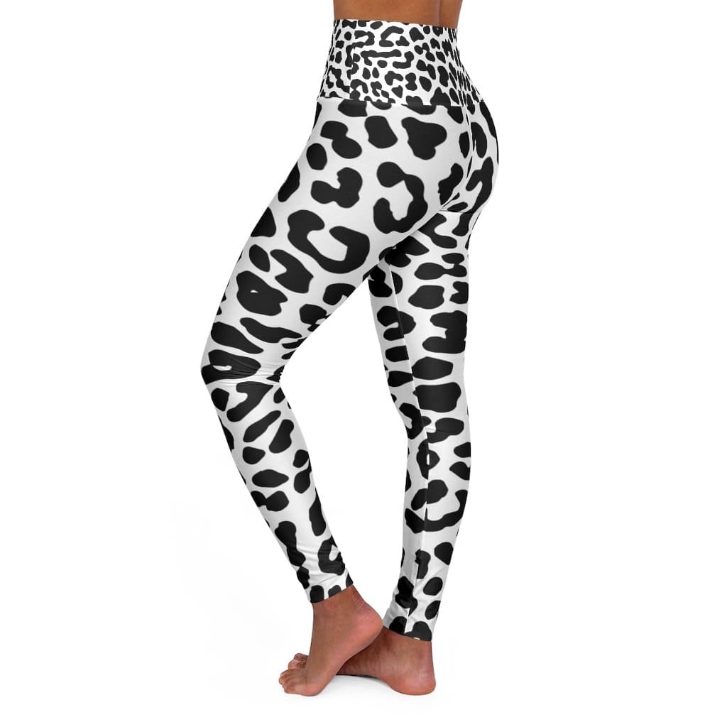 High Waisted Yoga Leggings, Black and White Leopard Style Pants