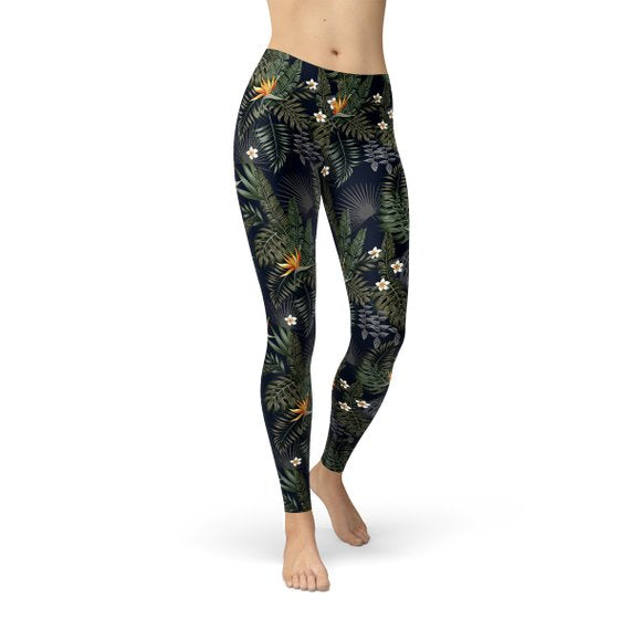 Womens Bird of Paradise Black Leggings