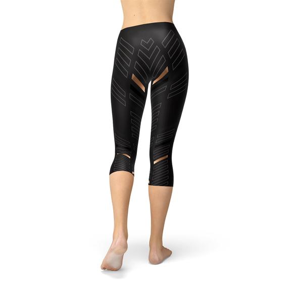 Womens Sports Stripes Black Capri Leggings