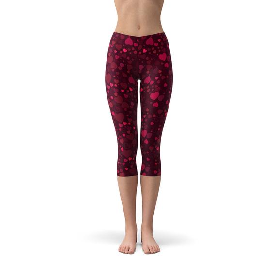 Hearts on Hearts Red Capri Leggings