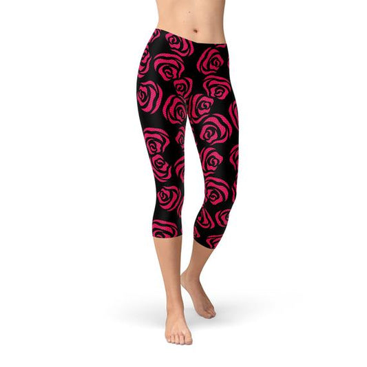 Red Roses Capri Leggings