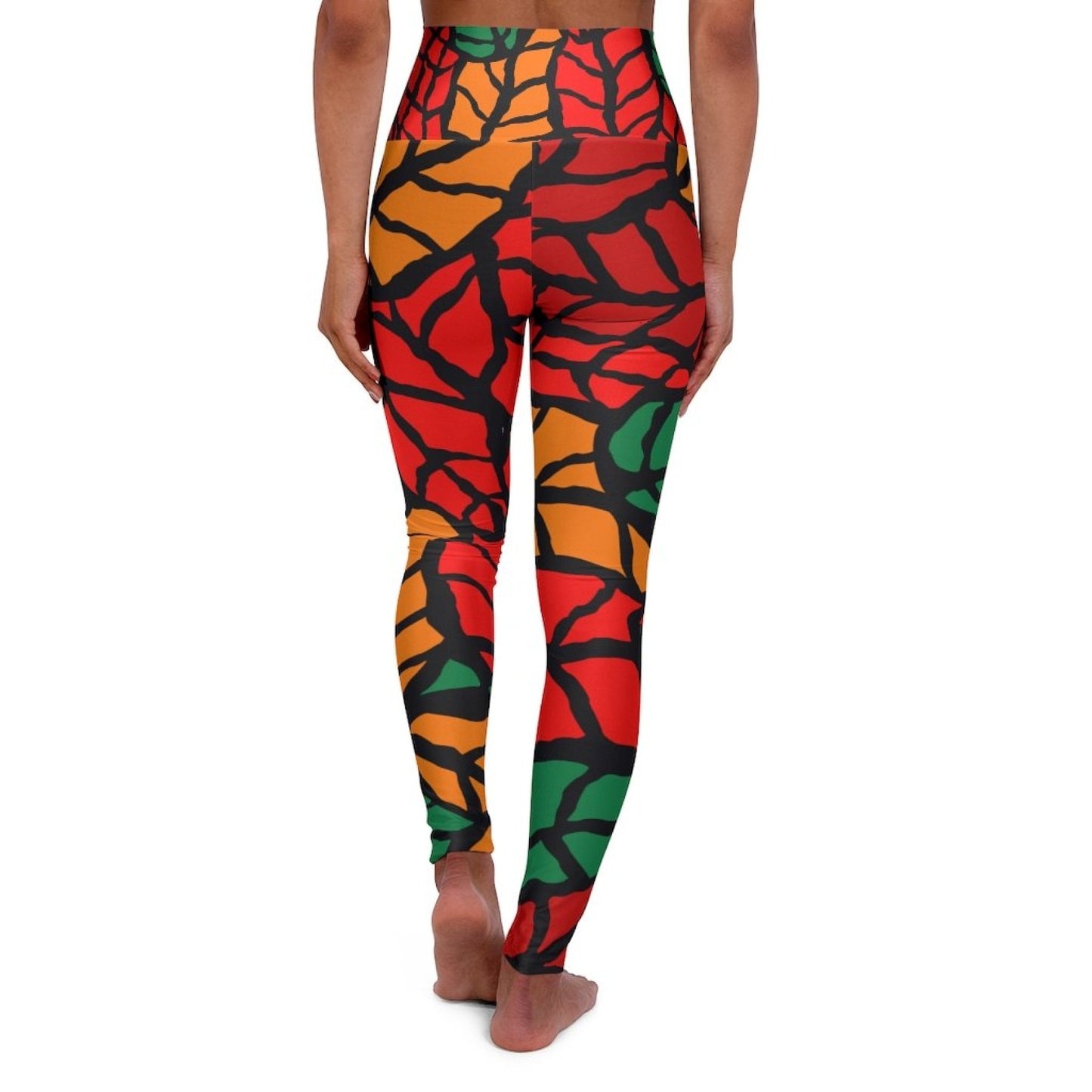 Womens High-waist Fitness Legging Yoga Pants, Red Green Autumn Leaf