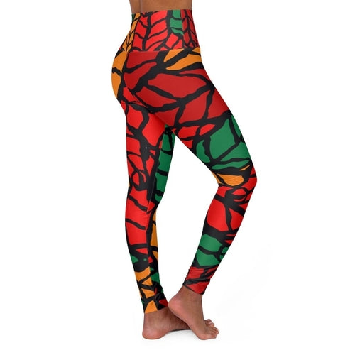 Womens High-waist Fitness Legging Yoga Pants, Red Green Autumn Leaf