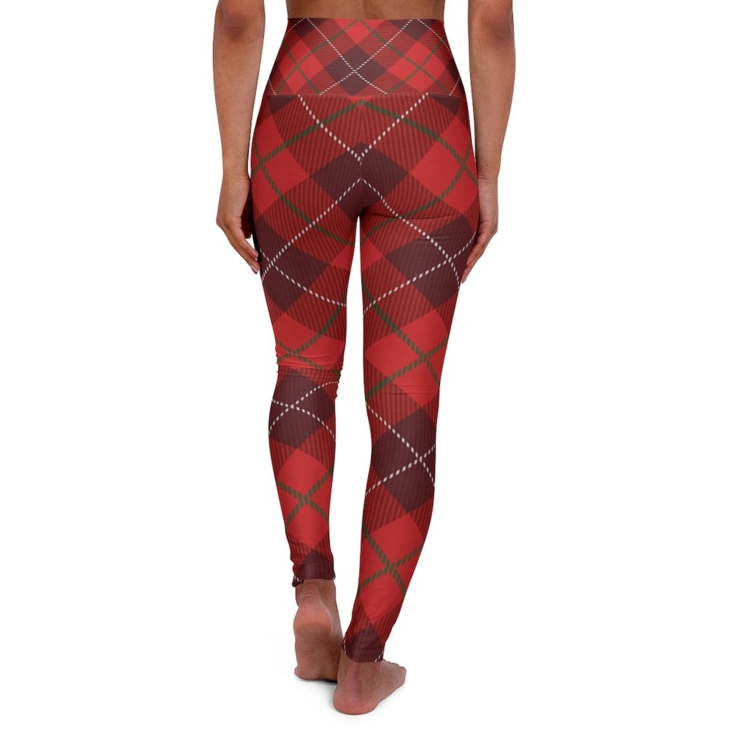 Womens High Waist Fitness Leggings / Yoga Pants, Red Plaid